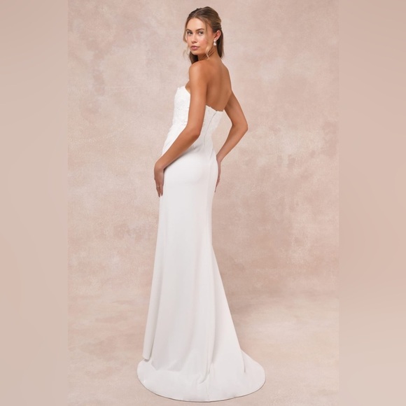 NWOT Lulus Refined Glow White 3D Embroidered Sequin Strapless Maxi Dress - Picture 5 of 10